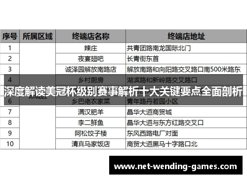 深度解读美冠杯级别赛事解析十大关键要点全面剖析 深度解读美冠杯级别赛事解析十大关键要点全面剖析